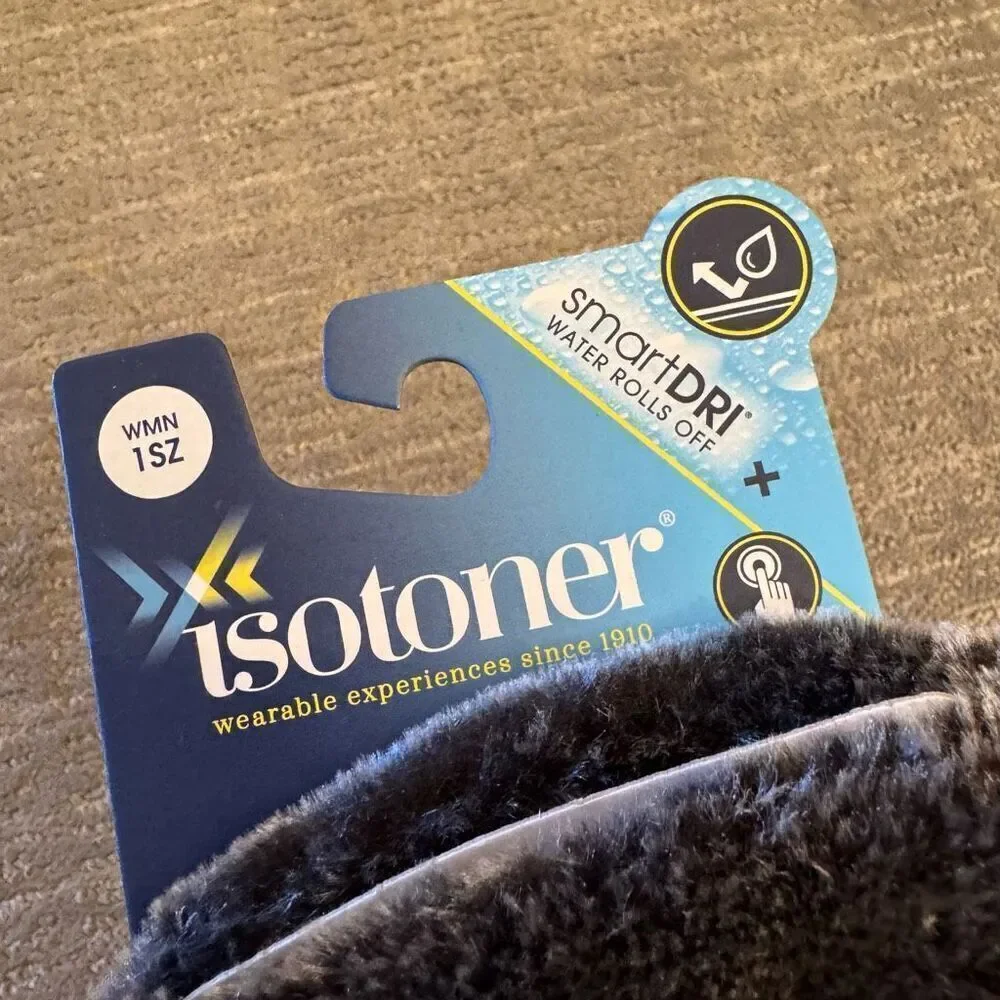 Isotoner Gray Faux Fur Trim Winter Smart Touch Gloves Micro Fleece NWT - Picture 2 of 4